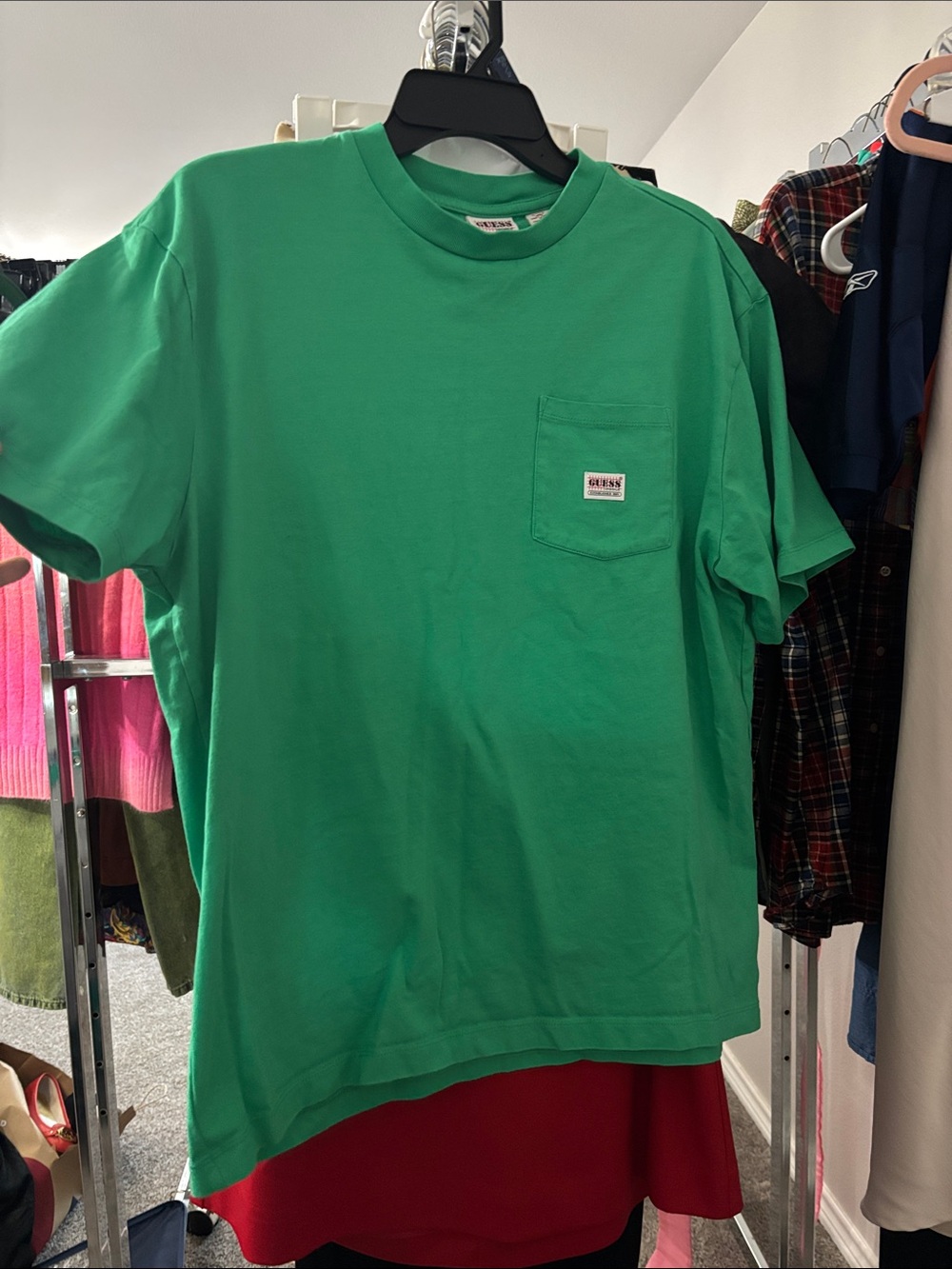Vintage GUESS Short-Sleeve Pocket Tee in Bright Green like new